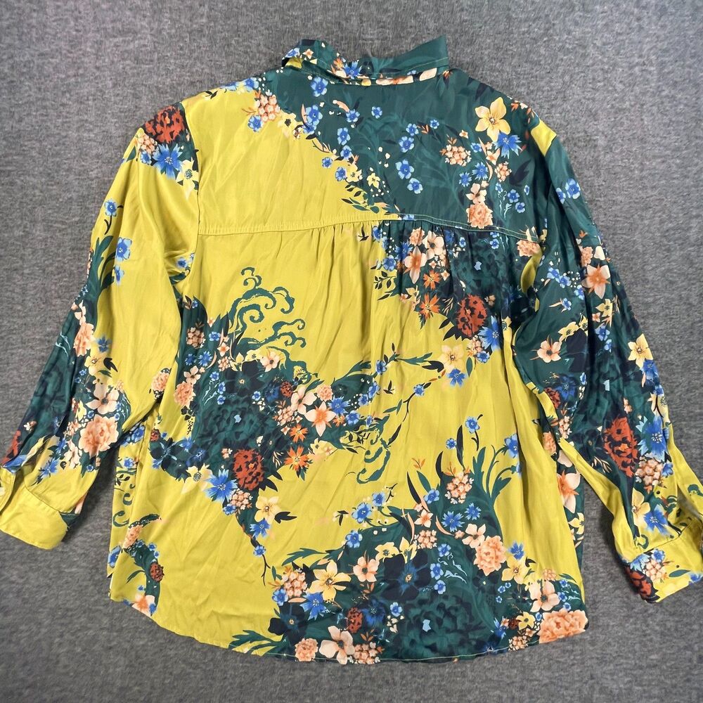 Anthropologie Floral Patchwork Blouse 3X Yellow Green Colorblock Button Shirt - Picture 6 of 12